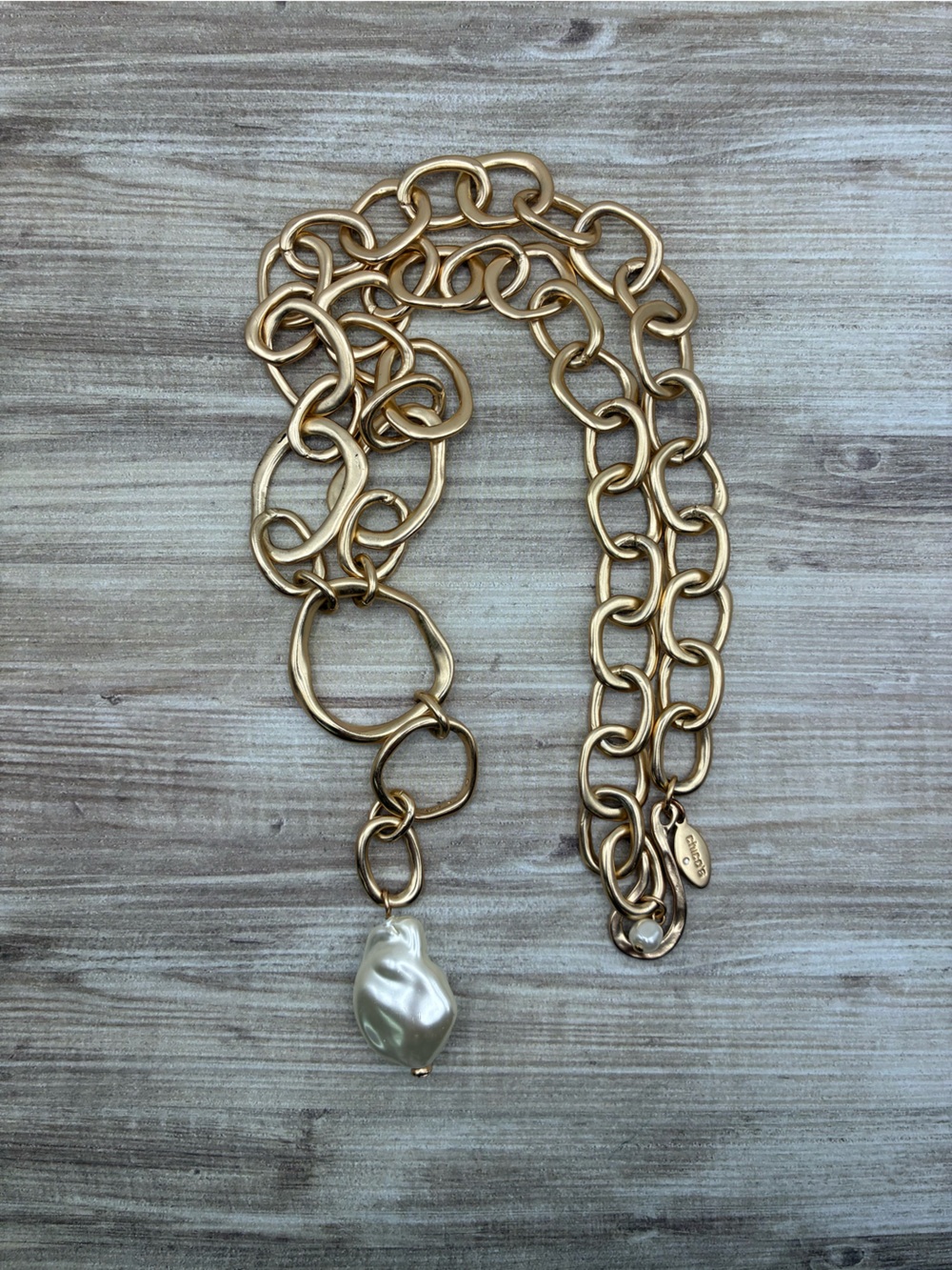 Chico’s Gold-Tone Link Necklace with Faux Pearl Accent